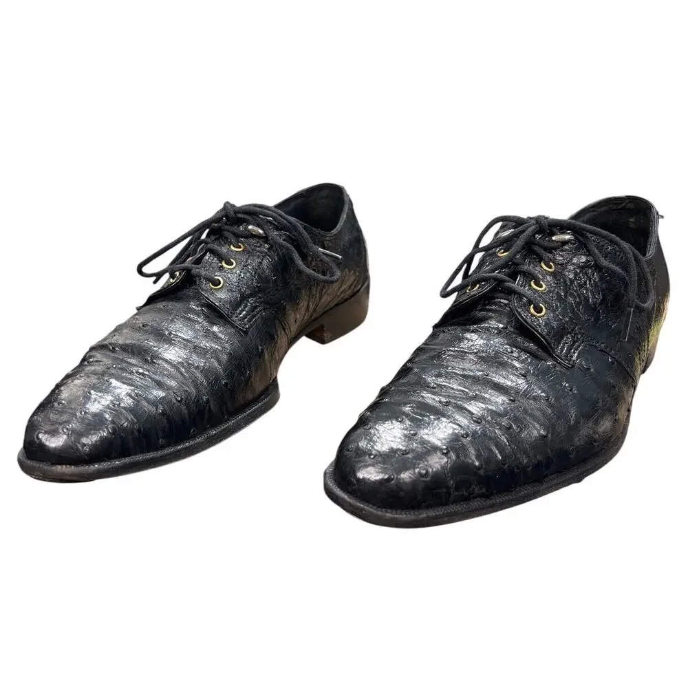 Vintage David Eden Men’s Black Full Quill Ostrich Derby’s Size 9.5 D Vintage David Eden Exotic Ostrich Alligator Derby Italy Men  main image 4